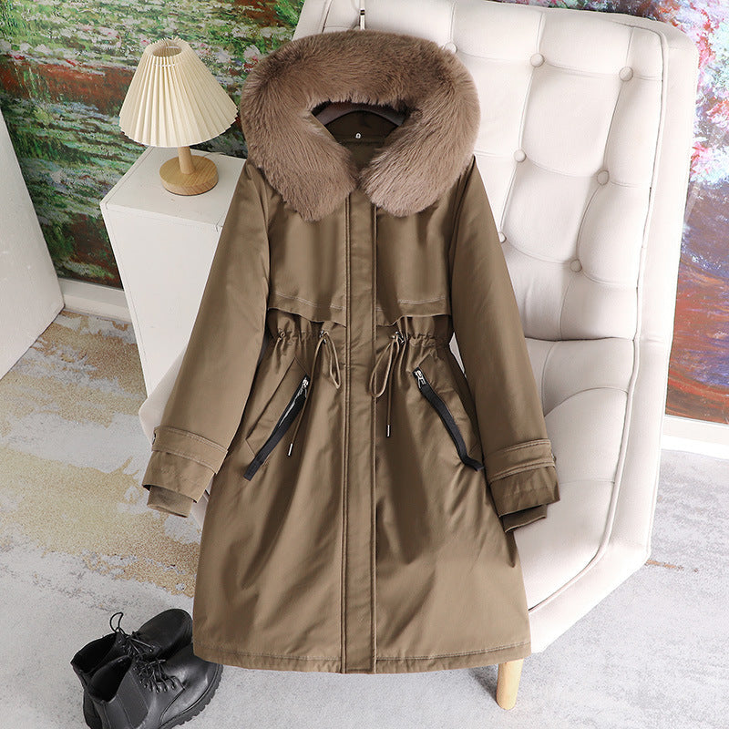 Women nan tailored winter parka with wide artificial fur collar and drawstring waist Mune Fashion