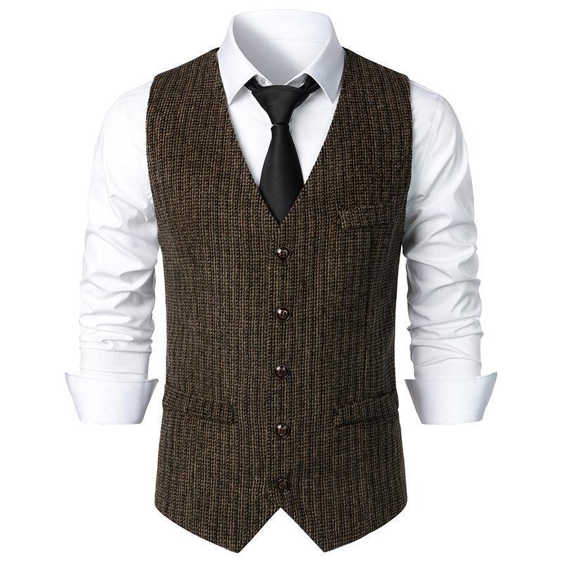 Men's Tailored Knit Vest with V-Neck and Continuous Button Placket Mune Fashion