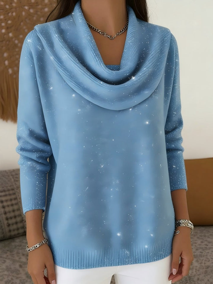 Women's Glittering Knit Sweater with Waterfall Neckline Mune Fashion