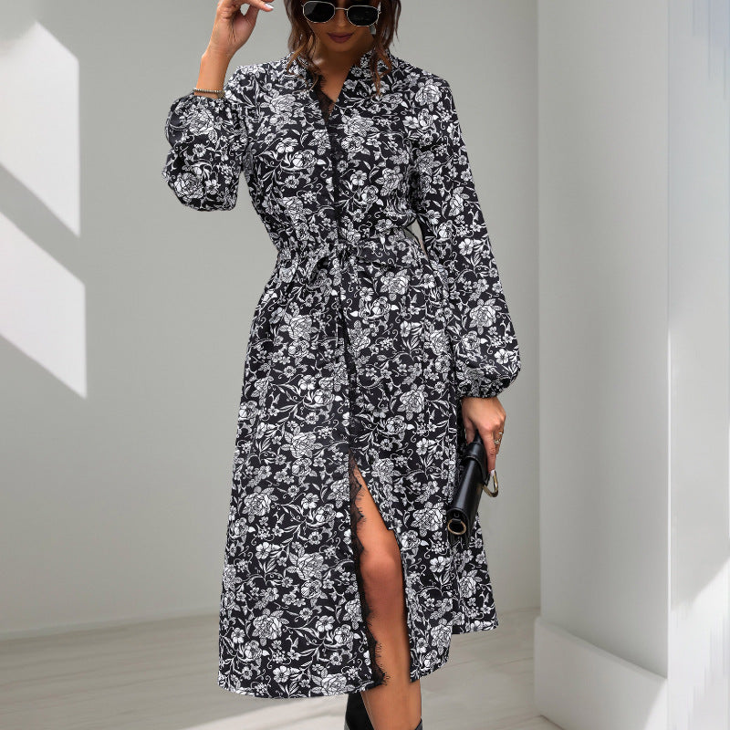 Ladies Long Shirt Dress with Floral Pattern Mune Fashion