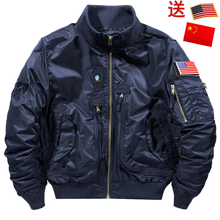 Men's rugged pilot bomber jacket with multifunctional zip and flap pockets as well as arm pocket Mune Fashion