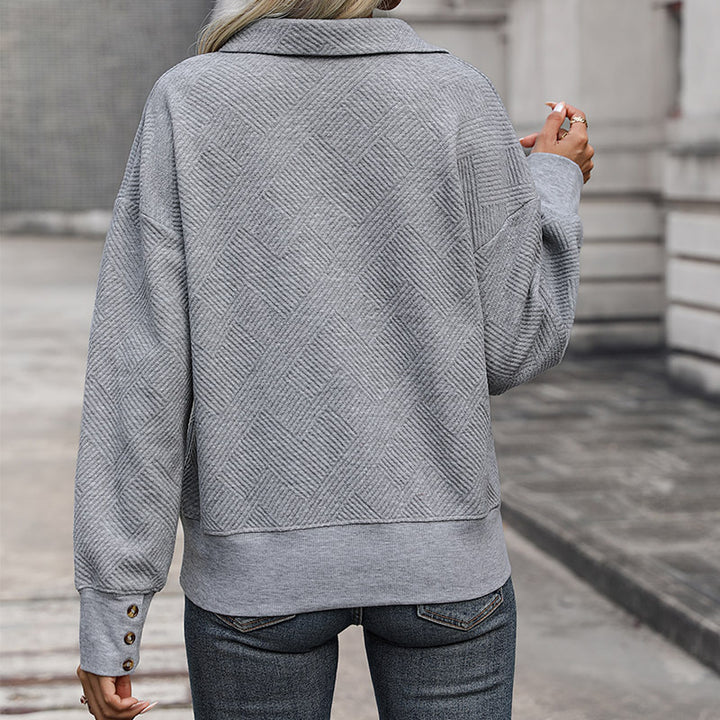 Women's Structured Fine Knit Sweater with Polo Collar and Deep V-Neck Mune Fashion