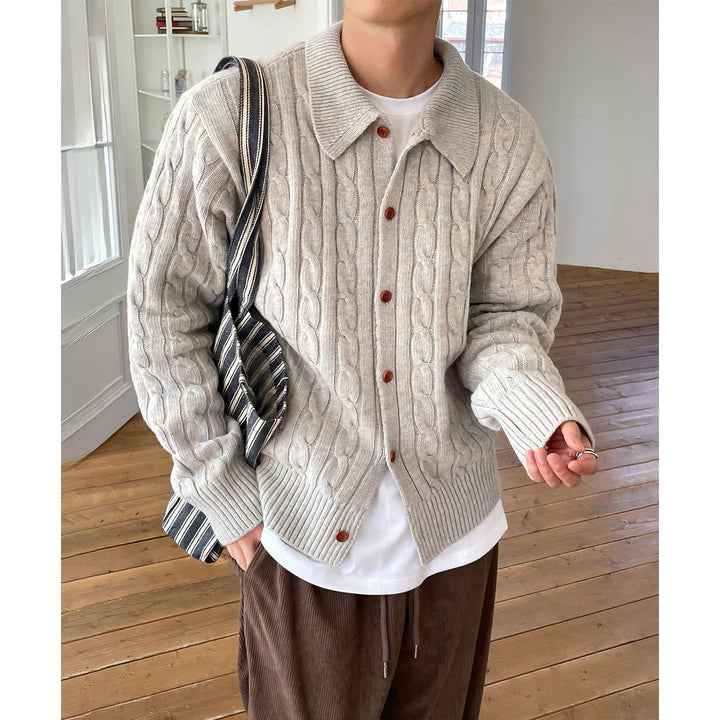 Men's Chunky Knit Cardigan with Button Placket Mune Fashion