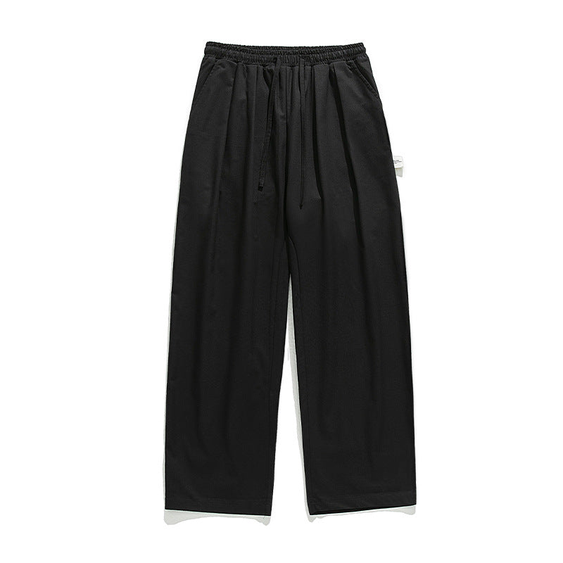Unisex Wide Casual Pants with Pleats, Elastic Drawstring Waistband and Straight Leg Mune Fashion