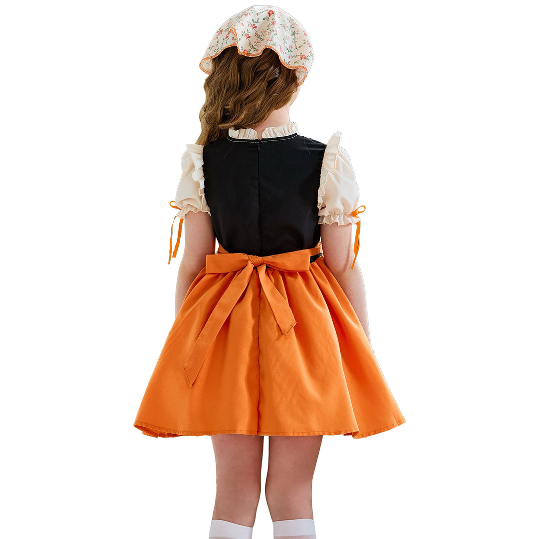 Women's traditional children's dirndl with lacing, ruffled apron, and headscarf Mune Fashion