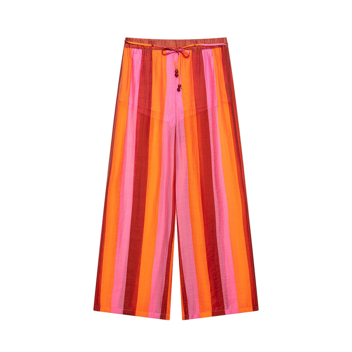Women's Wide Culotte Pants with Drawstring Waist and Vertical Stripes Mune Fashion