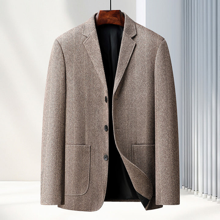 Men's Tailored Wool Blend Blazer in Houndstooth Pattern with Patch Pockets Mune Fashion