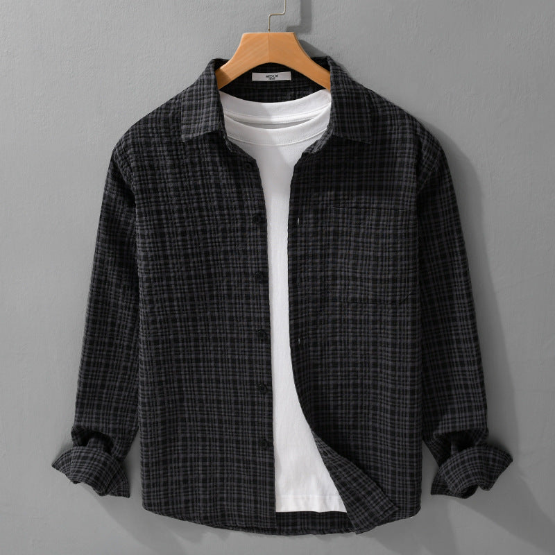 Men's cotton structured shirt in layering look with chest pocket and Kent collar Mune Fashion