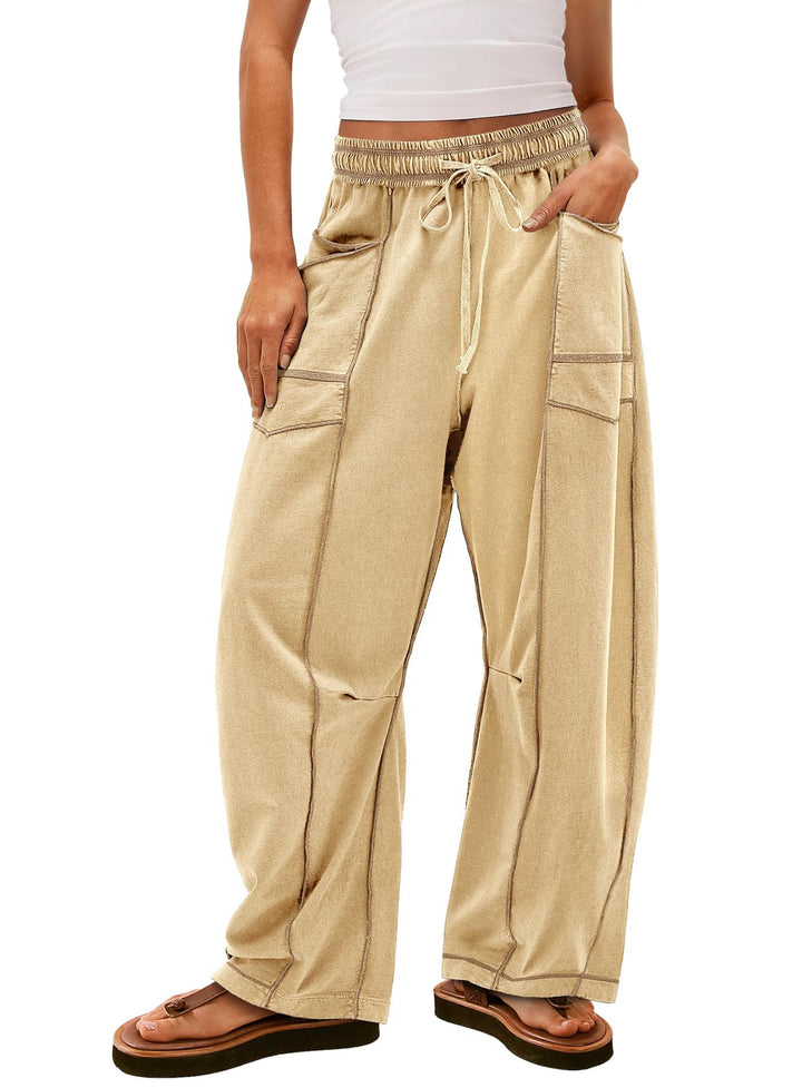 Women wide cargo lounge pants with elastic waistband and contrast seams Mune Fashion