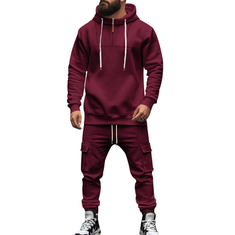 Men's two-piece sweat set with hood, elastic waistband, and patch cargo pockets Mune Fashion
