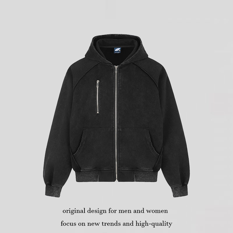 Women's oversized suede-look hooded zip jacket with raglan sleeves and chest zip pocket Mune Fashion