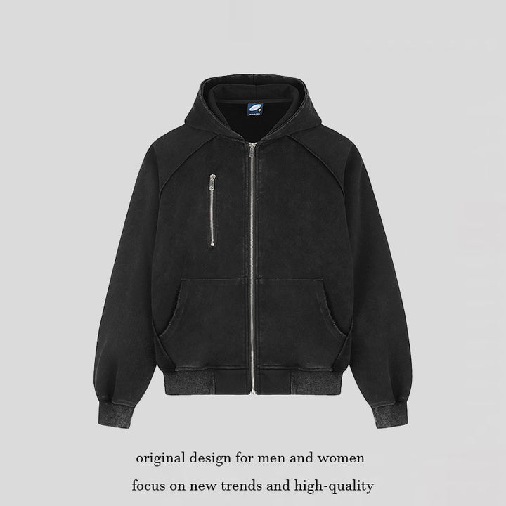 Women's oversized suede-look hooded zip jacket with raglan sleeves and chest zip pocket Mune Fashion
