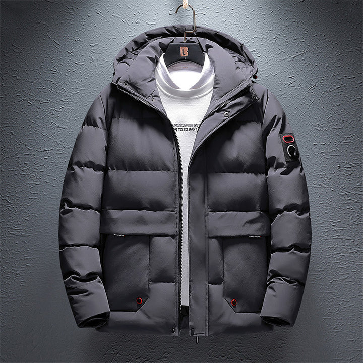 Men's Padded Short Parka with Hood, Water-Repellent Surface and Utility Pockets Mune Fashion