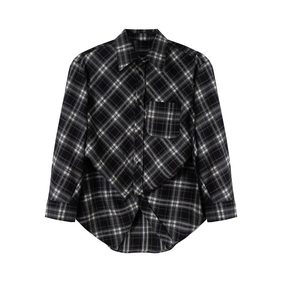 Unisex Checked Oversize Flannel Shirt Jacket in Layering Look with Rounded Hem and Chest Pocket Mune Fashion