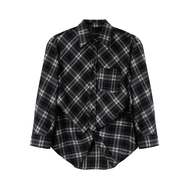 Unisex Checked Oversize Flannel Shirt Jacket in Layering Look with Rounded Hem and Chest Pocket Mune Fashion