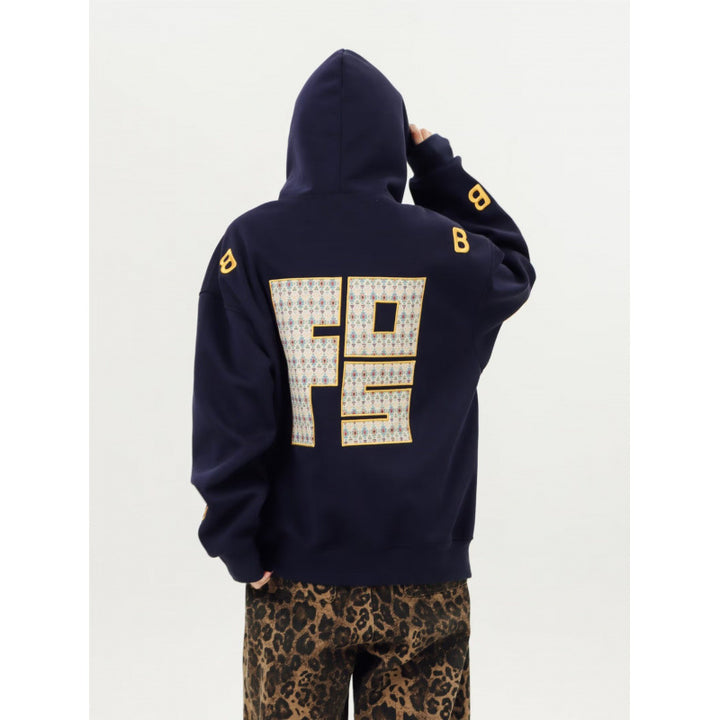 Unisex Oversized Hoodie with large intarsia block print and ribbed hem Mune Fashion