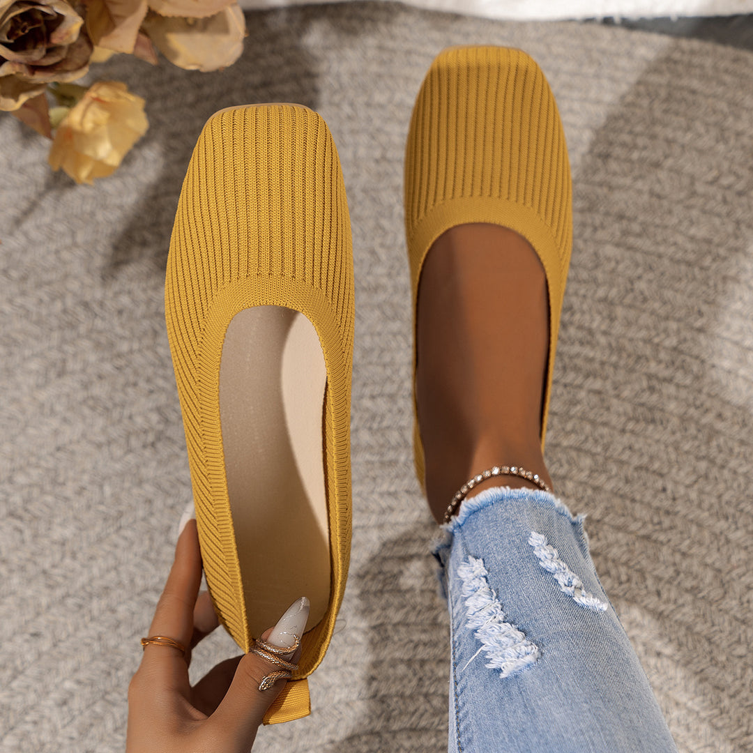 Women Breathable Knit Ballet Flats with Square Toe Mune Fashion