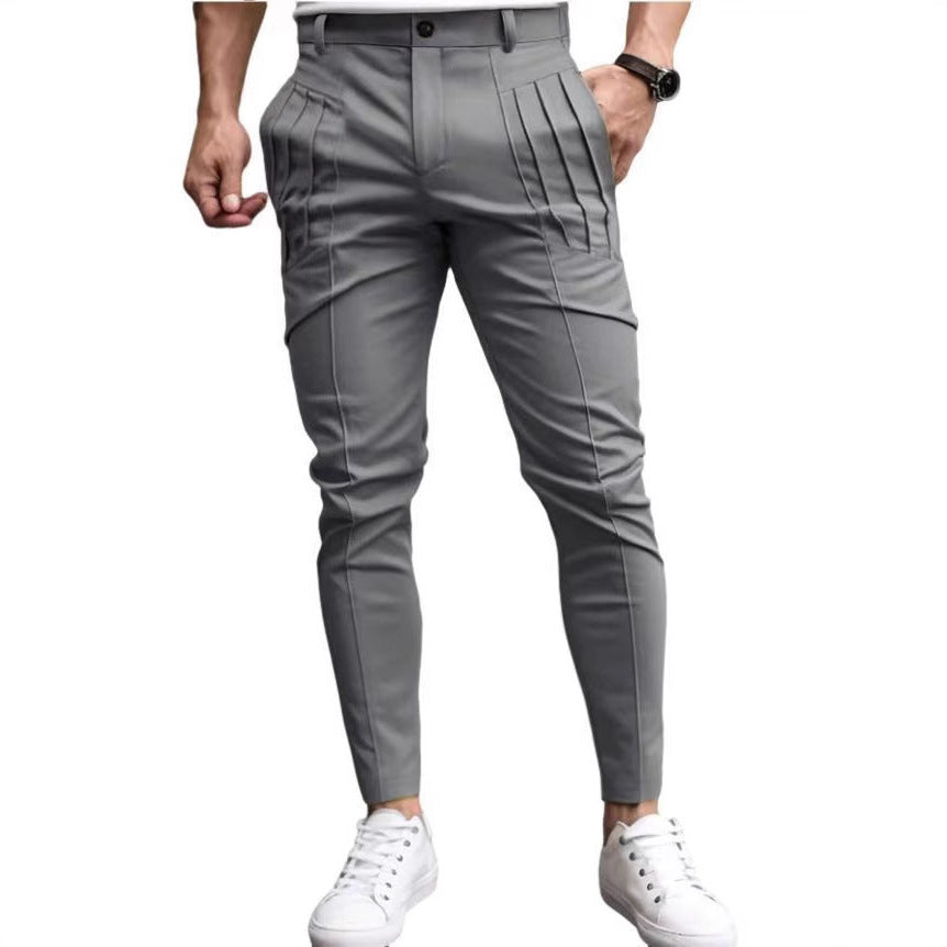 Men's slim pleat chinos with decorative longitudinal pleats and tapered leg Mune Fashion