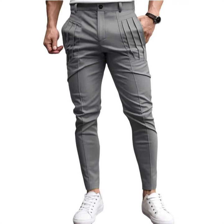 Men's slim pleat chinos with decorative longitudinal pleats and tapered leg Mune Fashion
