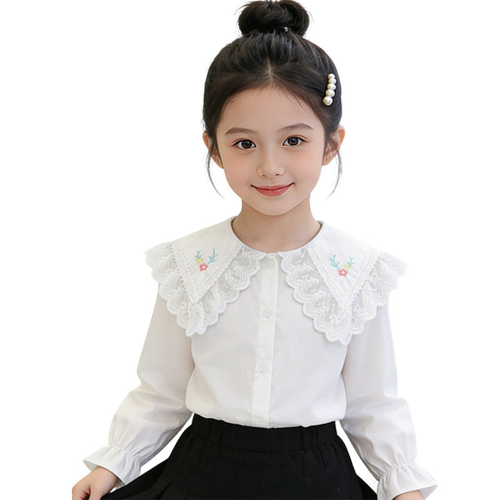Girl blouse with voluminous lace collar Mune Fashion