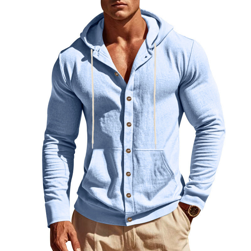 Men's lightweight hoodie cardigan with full button placket, slim fit and kangaroo pocket Mune Fashion
