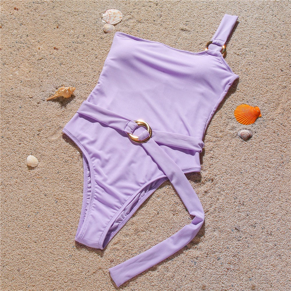 Women's One-Piece Swimsuit with Fashionable Waistbelt Mune Fashion