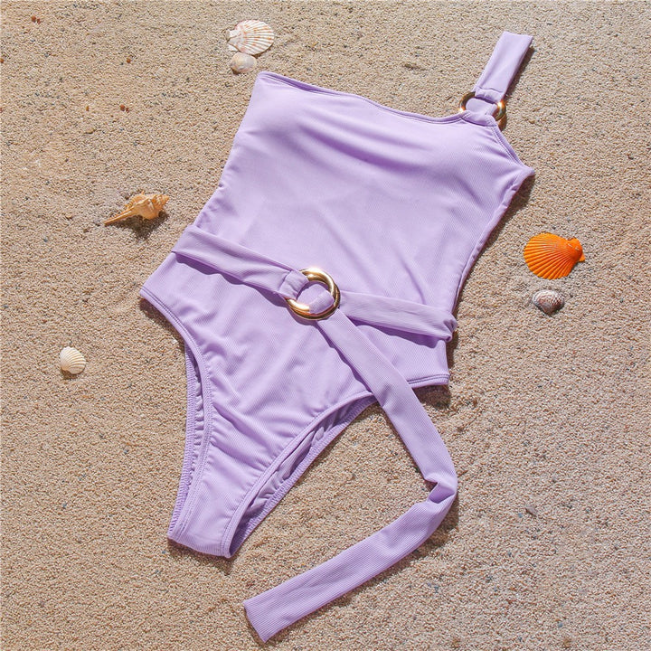 Women's One-Piece Swimsuit with Fashionable Waistbelt Mune Fashion