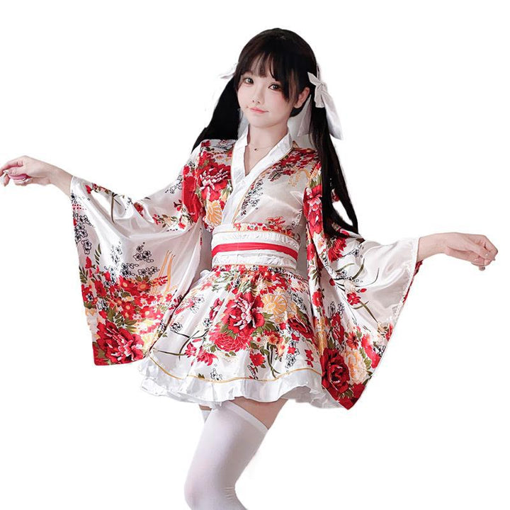 Women's traditional kimono dress with flowing sleeves and floral pattern Mune Fashion
