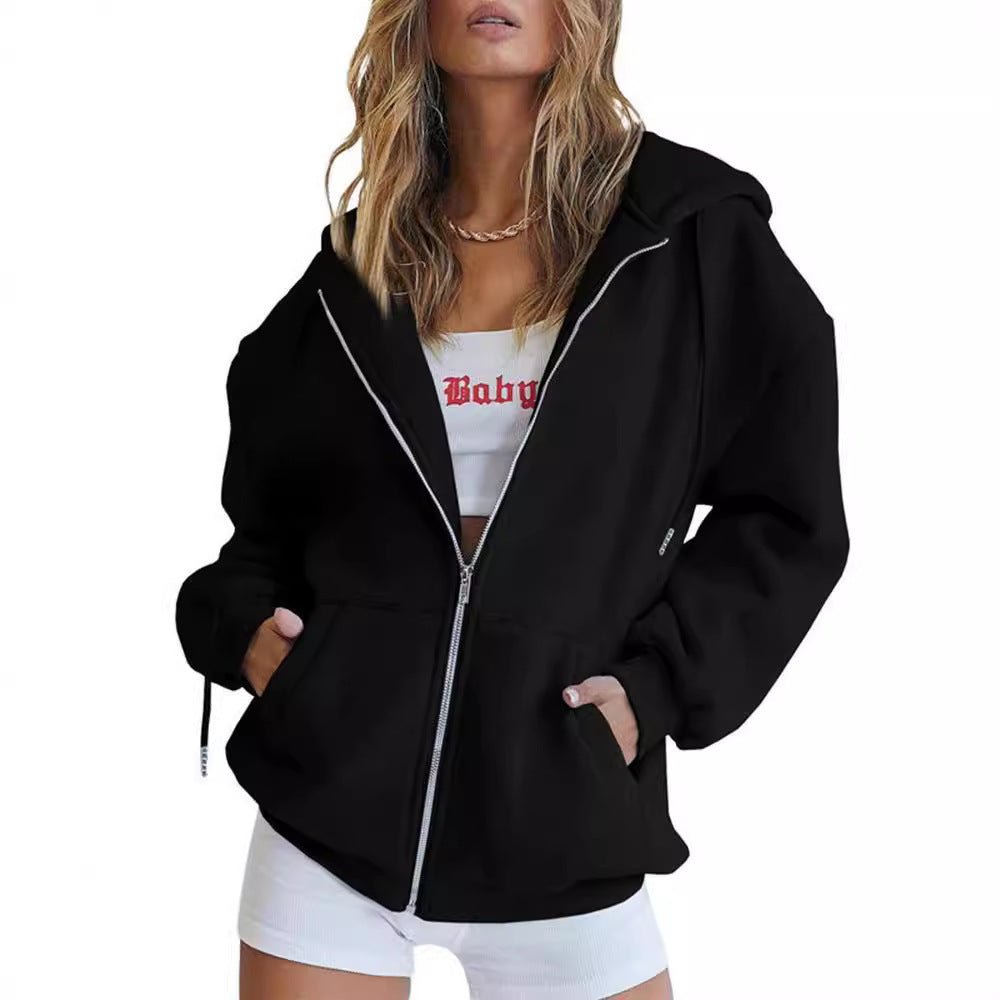 Women's Oversize Hoodie Jacket with Full Zipper French-Terry, Kangaroo Pockets, and Elastic Cuffs Mune Fashion