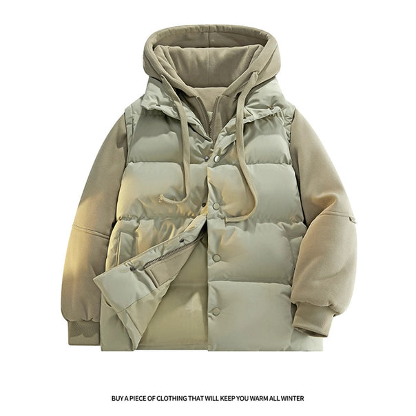 Men's Nano Hybrid Padded Jacket with Fleece Sleeves, Hood and Concealed Snap Fastener Mune Fashion