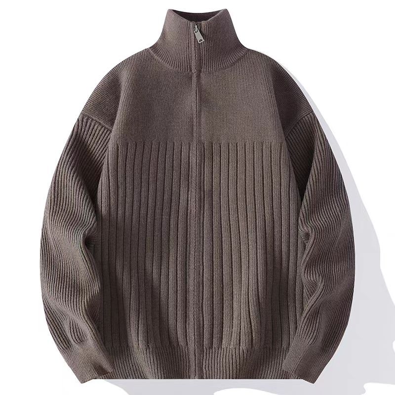 Men's Oversized Fine Knit Sweater with Half Zipper and Distinctive Ribbed Texture Mune Fashion