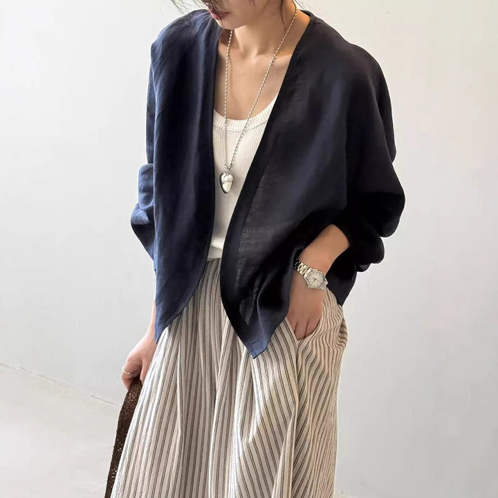 Women's Oversized Kimono Jacket made of linen blend with open drape and wide sleeves Mune Fashion