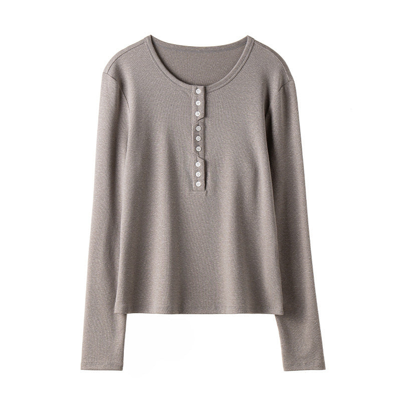 Women's Long Sleeve Henley Shirt made of fine jersey with decorative button placket Mune Fashion