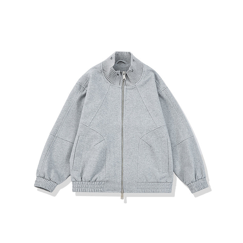 Unisex Boxy Knit Mix Transition Jacket with High Ribbed Collar and Elastic Hem Mune Fashion
