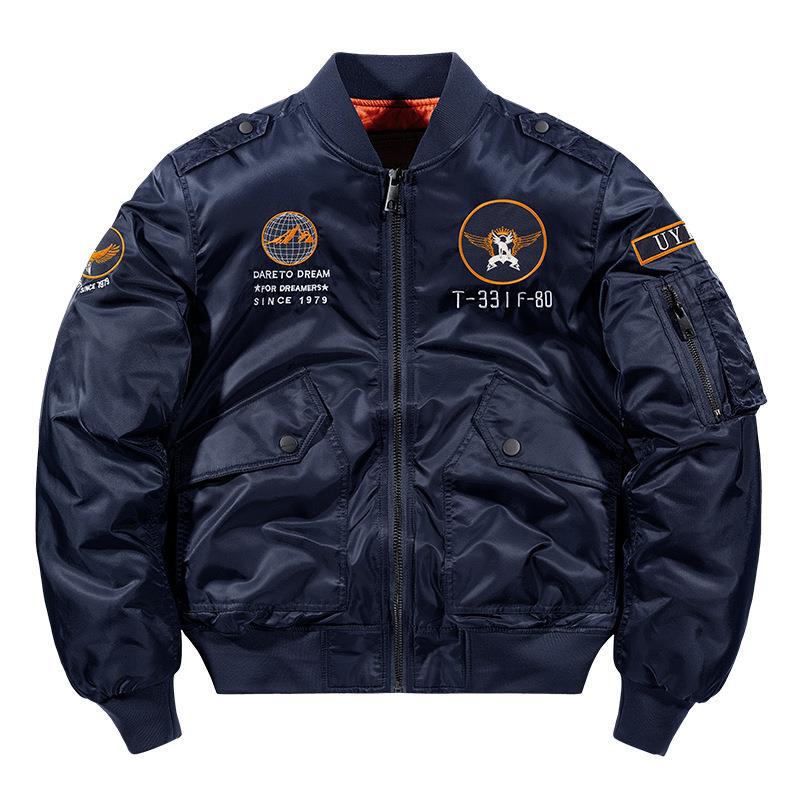 Men's aviator bomber jacket in military style with quilted thermal lining and shoulder patches Mune Fashion