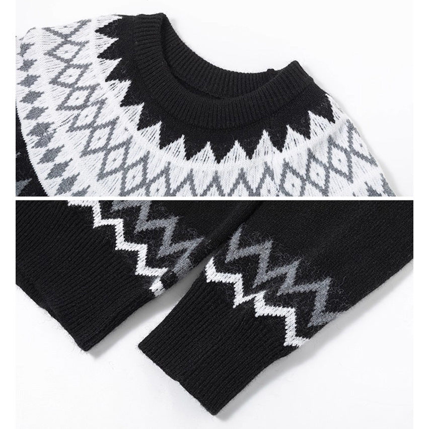 Ladies chunky knit sweater with geometric pattern Mune Fashion