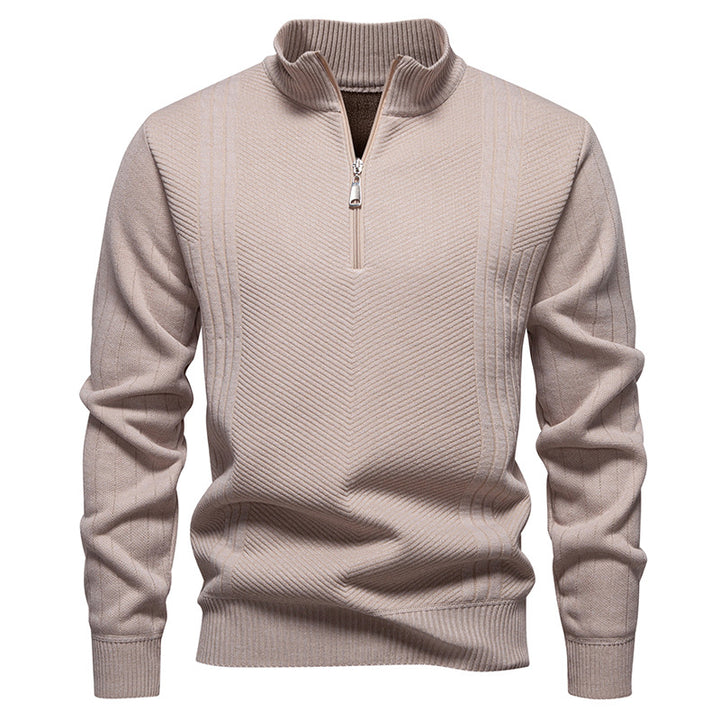 Men's Troyer sweater with half zipper, chevron structure and elastic ribbed cuffs Mune Fashion