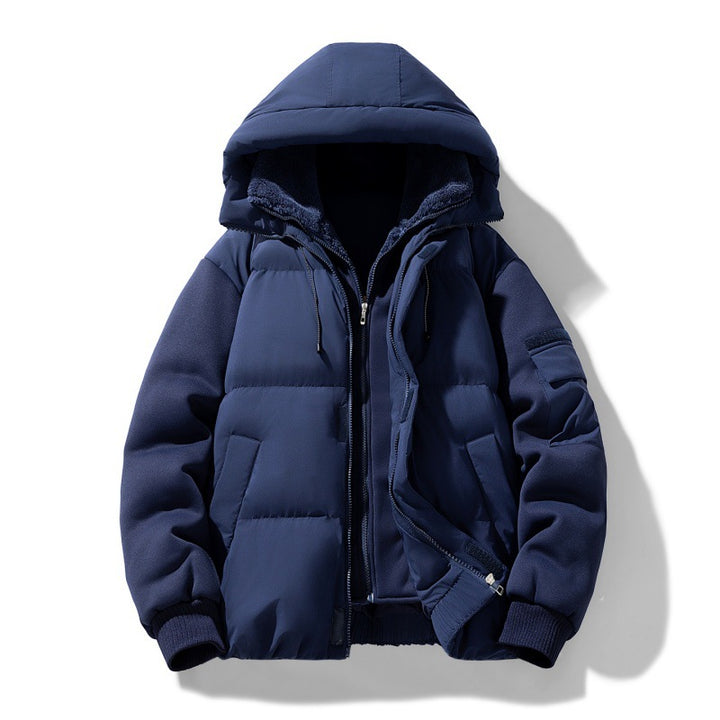 Men's padded hooded jacket with teddy lining and contrasting softshell sleeves Mune Fashion