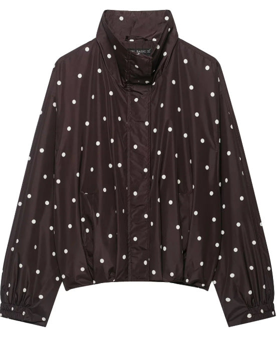 Women's Cropped Blouson Jacket made of woven fabric with stand-up collar, elastic hem, and fine check design Mune Fashion