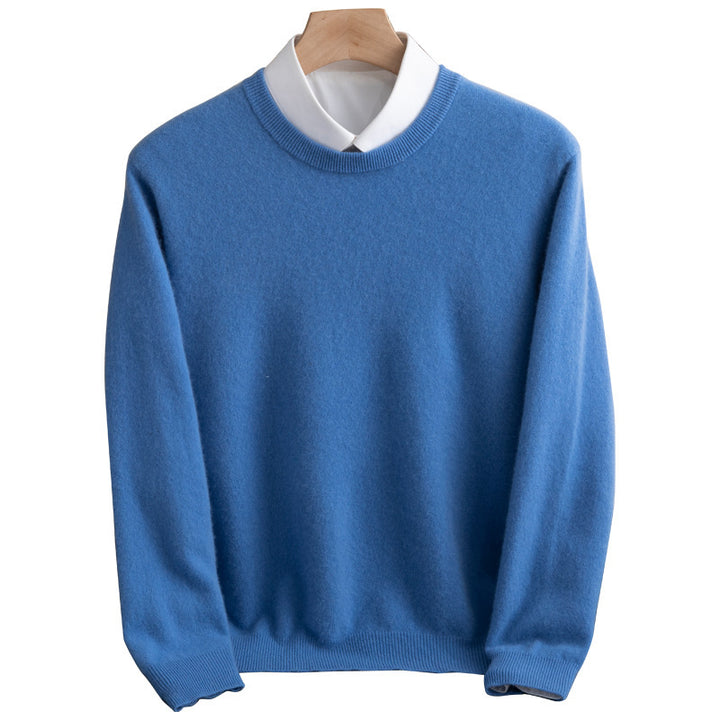 Men's Simple Round Neck Fine Knit Sweater Cashmere-like Feel with Ribbed Trims Mune Fashion
