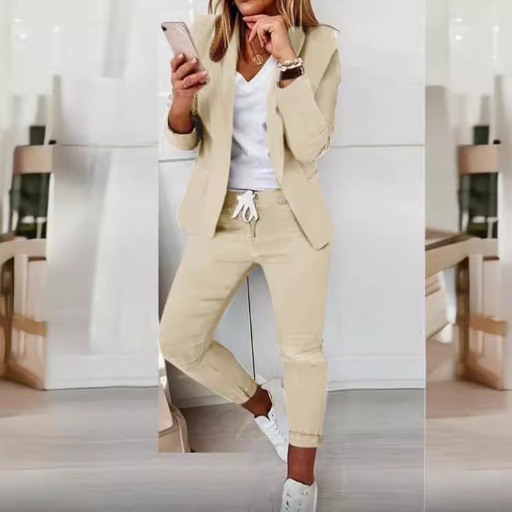 Women's casual suit set with jogger pants, drawstring, and tailored blazer Mune Fashion