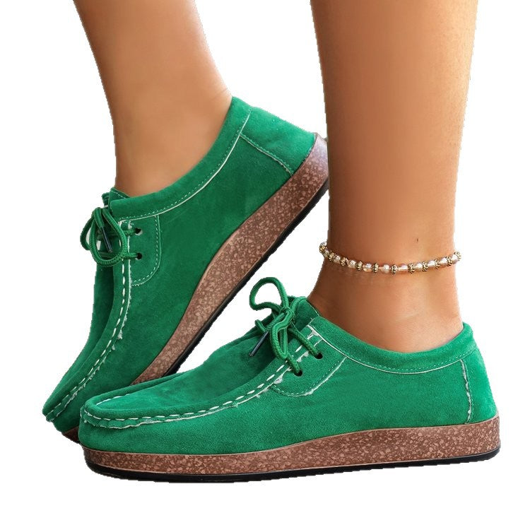 Ladies Suede Moccasin with Padded Platform Footbed and Decorative Lacing Mune Fashion