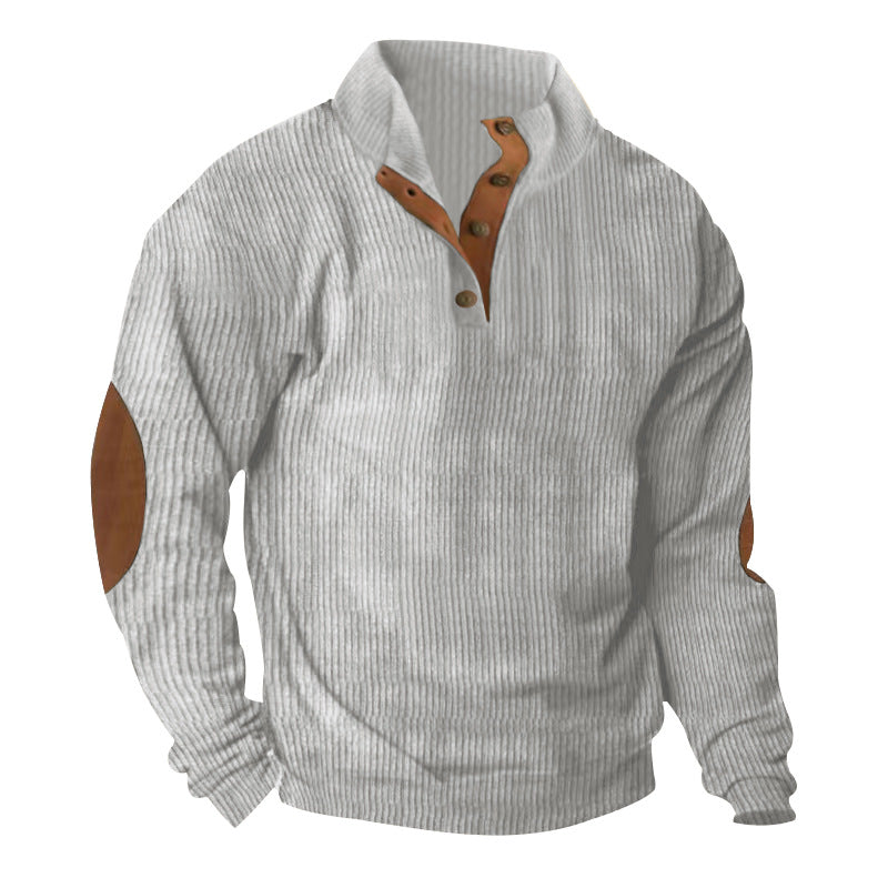 Men's ribbed knit sweater with stand-up collar and decorative elbow patches Mune Fashion