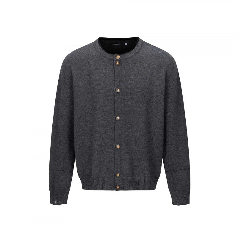 Unisex Boxy Knit Cardigan with Round Neck, Continuous Button Placket and Ribbed Finishes Mune Fashion
