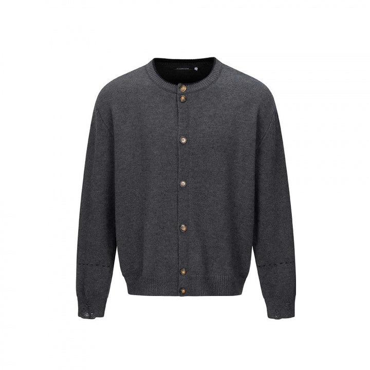 Unisex Boxy Knit Cardigan with Round Neck, Continuous Button Placket and Ribbed Finishes Mune Fashion