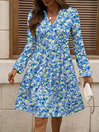 Women's Polka-Dot A-Line Dress with V-Neck and Waist Seam Mune Fashion