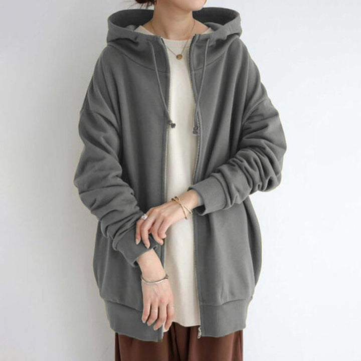Women's oversized hooded long pullover with zipper and side pockets Mune Fashion