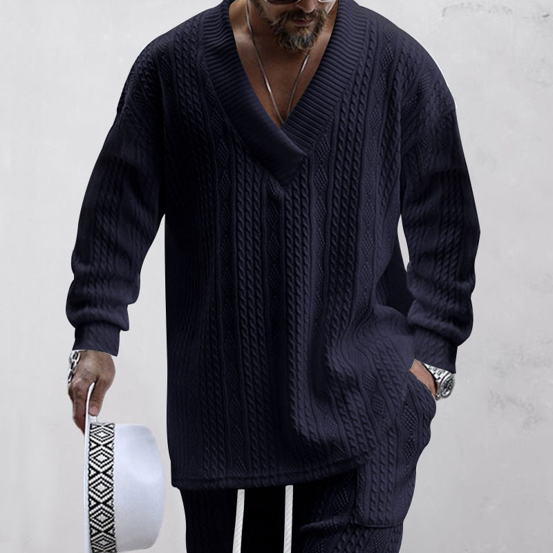 Men's oversized cable knit V-neck sweater with relaxed pants set Mune Fashion