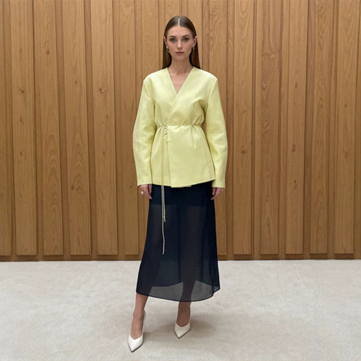 Women's wrap blazer with drawstring and wide culotte pants two-piece Mune Fashion