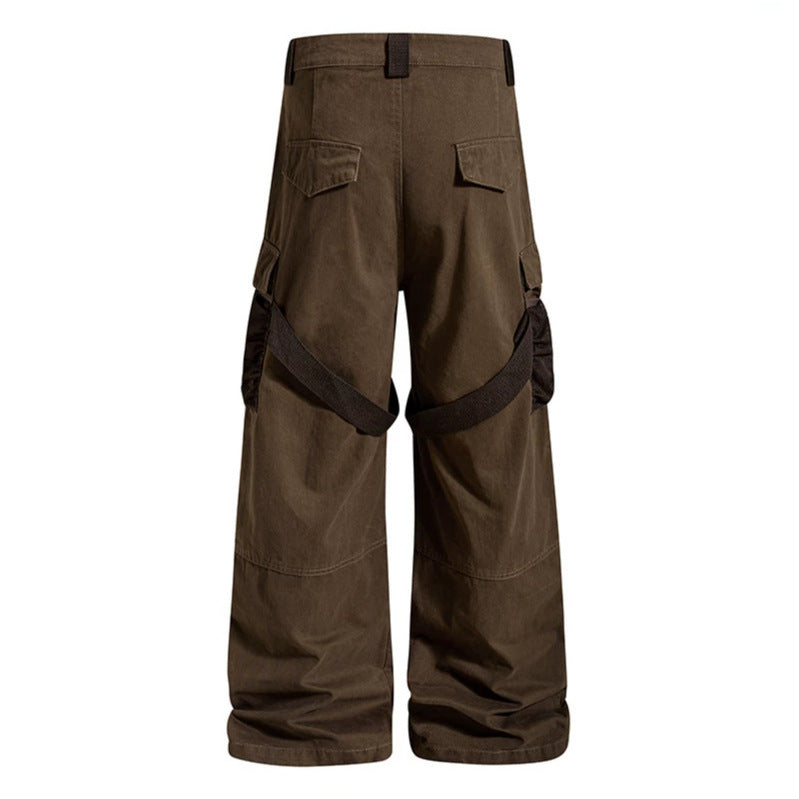 Women's Wide Cargo Palazzo Pants with Utility Pockets and Mesh Insets Mune Fashion